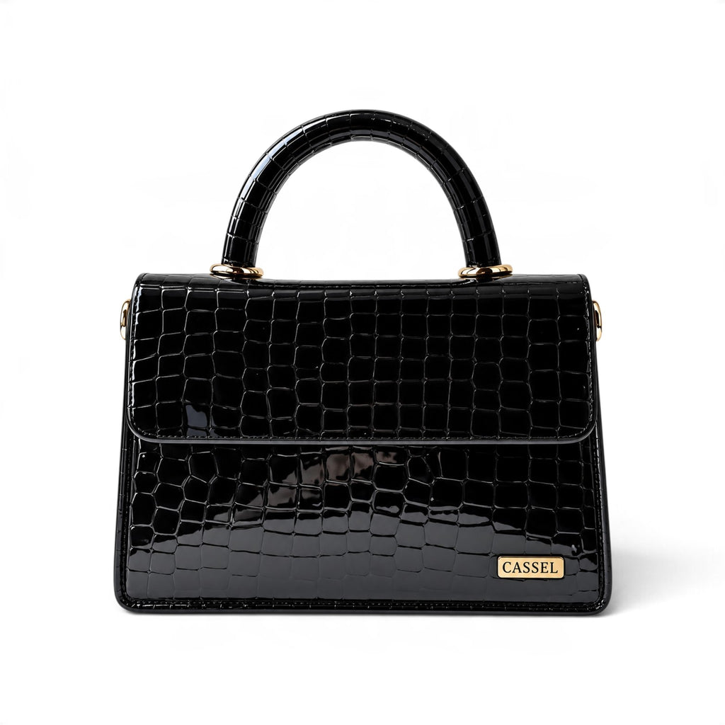 CASSEL'S CROCELLA TOP HANDLE BAG — BLACK