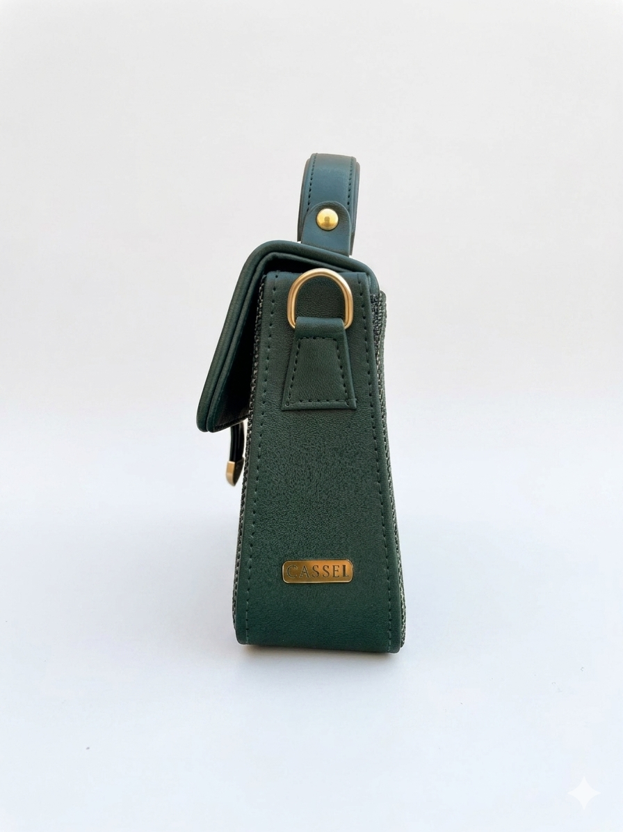 CASSEL'S CLASSIC STRUCTURED TOP HANDLE BAG — GREEN